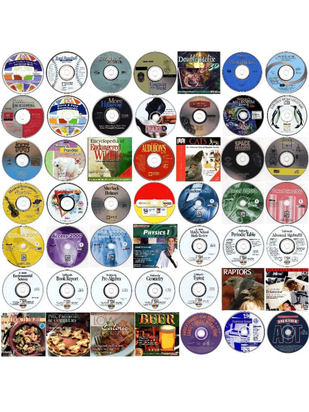 50 MISC CD-ROM LOT #1 - PC Software Lot CLEARANCE - NEW or LIKE NEW in Sleeves
